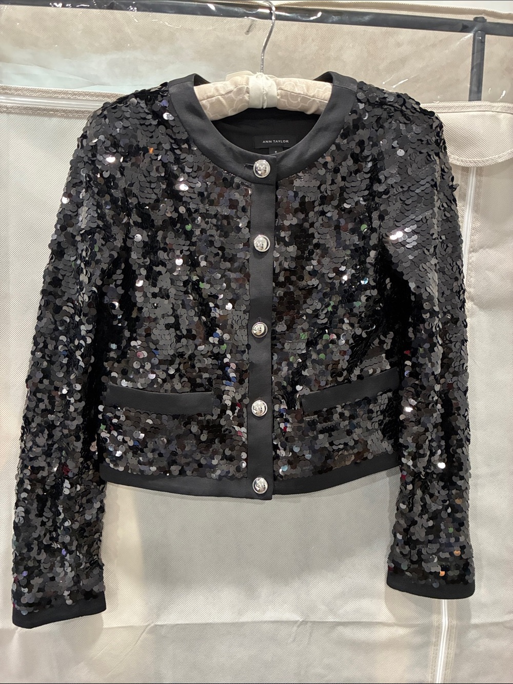 Ann Taylor Black Sequin Cropped Blazer